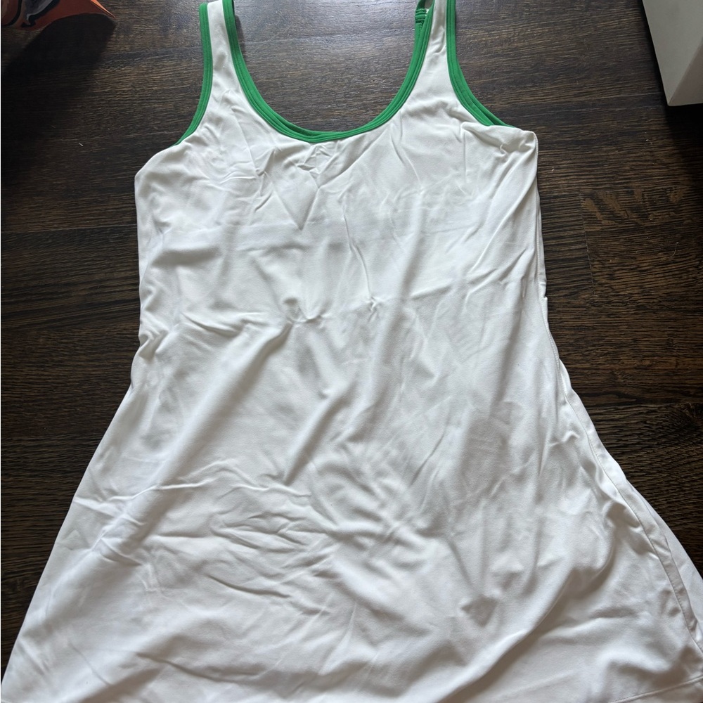 Splits59 White Tennis Dress with Green Accents & built in shorts